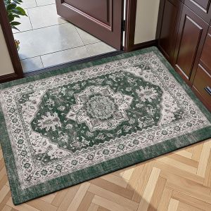 VIKAMA Vintage Persian Doormat Red Oriental Medallion Welcome Mat Non Slip Soft Floor Rug for Front Door Entryway Boho Ethnic
