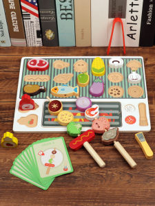 Wooden Toy BBQ Grill Beads Children Doll House Area Material Kindergarten Educational Zone Fine Motor Skills Training