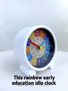 Creative 4.5" Metal Mute White Round Early Childhood Education Desk Alarm Clock WIth Light for Kidz Student Student Alarm Clock Early Education Learning Special Metal Shell Quiet Cartoon Style Males Females Children