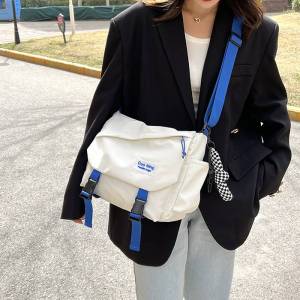 🌟 Student Simple Art Shoulder Messenger Bag 日系原宿大容量斜挎包女百搭学生上课邮差包复古帆布包包