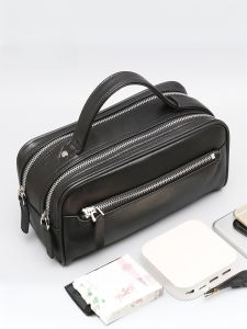 New Mens Leather Handbag Large Capacity Soft Leather Handheld Business Casual Double Zipper Briefcase Stylish Durable Bag