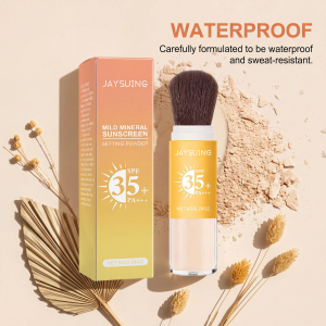 简素净 | Mineral Sunscreen Setting Powder SPF for Face with Soft Brush Matte Finish Lightweight Loose Powder Daily Face Makeup Sun Block