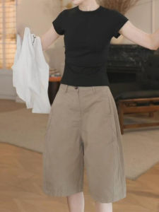 Shalldoer | Summer Lazy Casual Set Womens New 2025 Solid Color Short Sleeve T-Shirt Balloon Five-Quarter Pants Two-Piece Set Round Neck