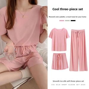 Ice Silk Sleepwear Set Womens Slimming