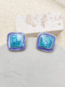 Simple Geometric Purple Enamel Square Vintage Earrings Korean Style Alloy Female Fashion Jewelry Ear Studs C406