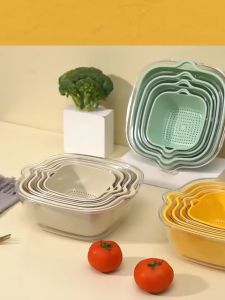 Double Layer Washing Basin Drain Basket Kitchen Tool Multifunctional Living Room Home Fruit Plate Washing Fruit and Vegetable Basket