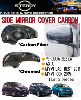 Perodua Myvi Axia Bezza Side Mirror Cover Carbon Door Mirror Cover Glossy Carbon Chormed