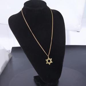 Skyrim Cutout Star of David Hexagram Choker Necklace for Men Women Gold Color Stainless Steel Chain Necklaces Jewish Jewelry