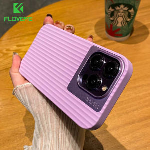 FLOVEME Fashion Stripe Liquid Silicone Phone Case For iPhone 14 Pro Max 14 Plus Aluminium Metal Camera Lens Protector Ultra Thin Shockproof Back Cover For iphone 14