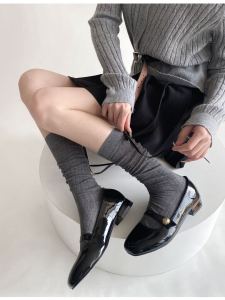 Simple Cotton Knee Socks for Women with Bow Design Pure Color Leg Shaping Spring Summer Thin Section Mid Calf Length