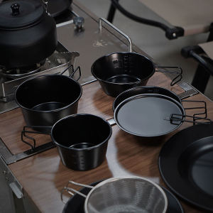 Portable Outdoor Camping Picnic Stainless Steel 304 Snowra Bowl Storage Bag Set Compact Foldable Dinnerware Equipment Set