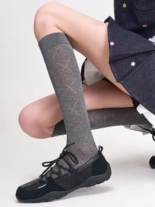 JIFANPAUL | Silk Grey Lattice Design Slimming Breathable Over-the-Knee Socks