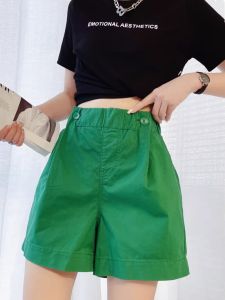 Washed Cotton Shorts Womens Summer Loose Plus Size Slim Looking Elastic Waist Straight High Waist Wide Leg A- line Versatile Casual Pants