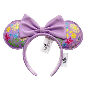 Disney | Disney Tai Chuột Mickey Băng Đô Quấn Tóc Màu Tím Nhạt Da PU Nơ Người Lớn/Trẻ Em Hoạt Hình Thêu Hoa Disneyland Tai Băng Đô Quấn Tóc