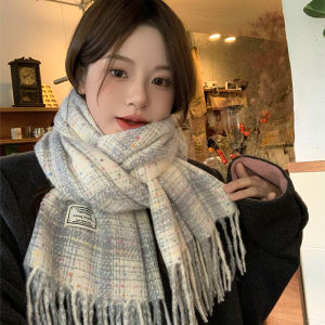 Korean Style Plaid Woolen Scarf Womens Winter Warm Scarf Versatile for Couples Neck Warmer Shawl Multi-Functional Long Rectangle