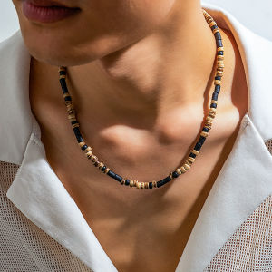 Dây Chuyền Nam Thời Trang Hạt Nhỏ Chuỗi Hạt Gỗ Nâu & Đen Kiểu Choker Ngắn Trang Sức Thời Trang Dự Tiệc