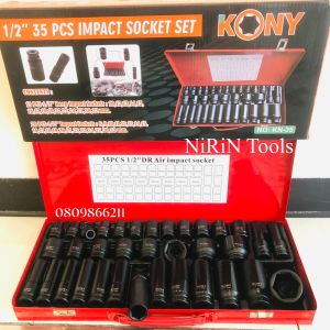 KONY ชุดลูกบล็อกดำ 1/2" 35 ชิ้นใช้ได้ทั้งกับบล็อกลมและมือขัน บล็อกแบตไร้สาย มีครบทั้งลูกบล็อกยาวและสั้น