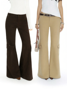 audwyn | Retro Low Waist Washed Flared Workwear Side Pocket Slim Fit Trousers