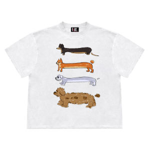 4HEARTS Pure Cotton T-Shirt for Men and Women with Cartoon Dog Design Versatile Short Sleeve Ideal for All Seasons