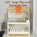 MarCur Home Giá đỡ bát đĩa 2 lớp có nắp đậy hộp lưu trữ nhà bếp kín chống bụi và chống côn trùng Khay phơi đĩa cong có nắp. 