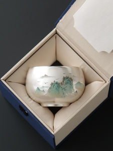 999 Plated Silver Tea Cup Chinese Style High-end Gift Box Owner Cup for Home Use Tea Appreciation Wealth Gathering