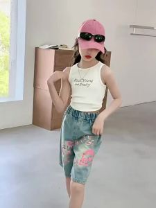 Summer Denim Shorts for Kids Girls 7-16 Years old High Waist Straight Leg Loose Fit Short Jeans for Teens Girls Five-Point Pants Summer Hot Pants Denim Shorts New Fashion Casual Style [COD] 130-160CM