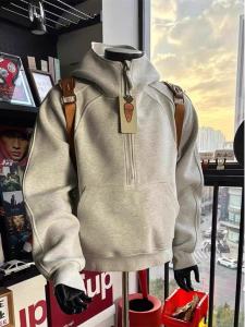 American Style Half Zipper Hoodie Men Spring Autumn Deconstructed Jacket Cleanfit Heavyweight Hardwearing Hooded Jacket