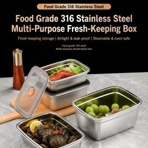 High Quality Stainless Steel Camping Lunch Box Microwave Suitable Large Capacity Refrigerator Freezer Storage Box With Lid