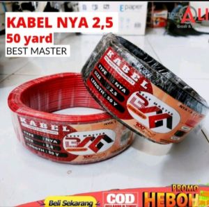 KABEL LISTRIK TEMBAGA kabel NYA 2.5mm BEST MASTER  50yard  warna hitam dan merah KABEL TUNGGAL  kualitas bagus tidak mudah ngelupas