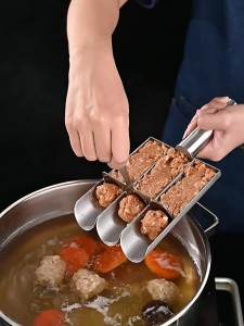 LMETJMA Thép Không Gỉ Máy Làm Thịt Viên Dụng Cụ Nhà Bếp Ba Viên Cá Tôm Bóng Muỗng Thân Thiện Với Môi Trường Kim Loại Tiêm Thịt JT246