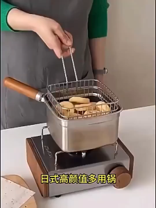[SG STOCK]Stainless Steel Fry Pot Home Tempura Fryer Oil Storage Container with Basket deep frying pot Oil Drainer