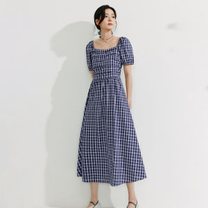 INMAN | French Style Square Neck Gingham Dress