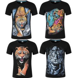 เสื้อยืดคอกลมแขนสั้นผ้าฝ้ายแท้ 3D ทรงหลวม สำหรับผู้ชาย ทรงหลวม ลายเสือ แฟชั่นฤดูร้อน ลำลอง เสื้อยืดคอกลม