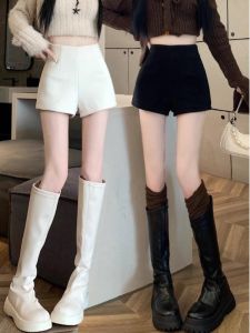 High Waist Fleece Lined A-Line Short Pants Womens Elastic Casual Bootcut Trousers Autumn Winter Fashion plus Size Polyester