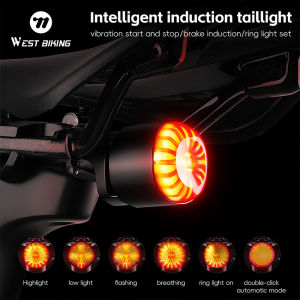 West Biking | WEST BIKING Intelligent Sensor Aluminum Alloy Bicycle Taillight 6 Lighting Modes IP65 Bike Rear Lamp Outdoor Cycling Accessory