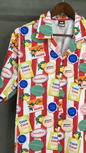 พร้อมส่งจากไทย เสื้อฮาวาย Cocoshell ผ้าไหมอิตาลี ไม่ยับไม่ร้อนไม่ต้องรีด ไม่ระคายผิว ลายโลโก้สีสันสดใส H111