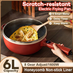 6L Electric Frying Pan Honeycomb Stainless Steel Coated 1600W 8 Gear Adjustable Smart Touch 29cm Large Capacity Multifunction Electric Cooker With Steamer Non Stick Cooker Hot Pot