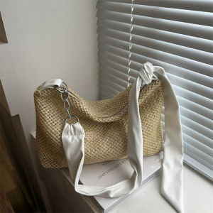 Summer 2024 Ins New Small Luxury Underarm Bag Simple Grass Woven Large Capacity Slant Cross Single Shoulder Bag for Youth