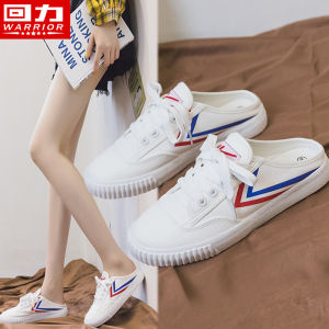 Womens Slip-On Canvas Shoes Korean Style Flat Heel All-Match Color Half Slippers Easy to Wear Casual Comfortable Footwear