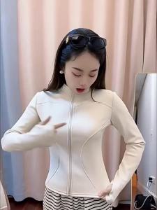 YANSE | Fleece Thickened Athletic Jacket Womens Skiing Standing Collar Long Sleeve Running Training Yoga Outerwear