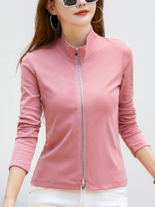 Womens Zipper Hoodie Jacket Pure Cotton Sporty Thin Casual Versatile Spring Autumn Fashion Element Decorative Stitching Long Sleeve