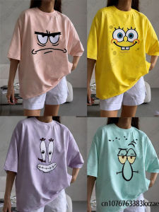 SpongeBob&Patrick Star Print T-shirts For Women Summer Cartoon Tshirts Squidward Cute Short Sleeve Tees Y2K Couple Street Tops