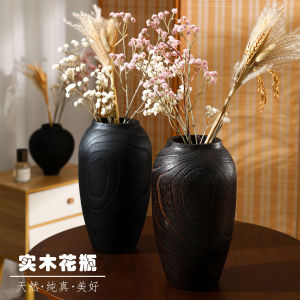 Bình Hoa Gỗ Nguyên Khối Nghệ Thuật Cao Cấp Đồ Trang Trí Nhà Phòng Khách Hoa Tươi Gỗ Sồi Phong Cách Cổ Điển Sang Trọng Bình Hoa