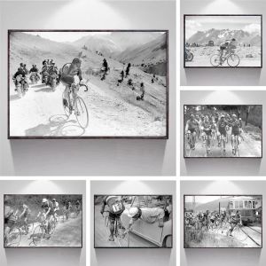 โปสเตอร์การแข่งขันขี่จักรยานของฝรั่งเศสสีดำสีขาววินเทจภาพถ่าย frederico bahomontes ผ้าใบภาพวาดจักรยานภาพติดผนังการตกแต่งบ้าน