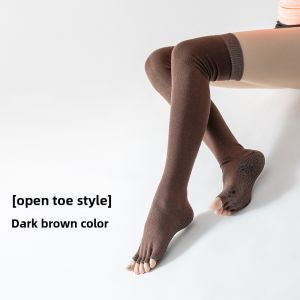 Professional Yoga Socks over Knee Long Tube Five Finger Full Toe Non-Slip Pilates Dance Socks for Women Pure Cotton