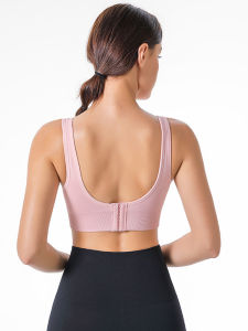 Sports Bra Womens Gathered Yoga Fitness No Steel Ring Bra U-Shaped Hollow out Shock Absorption Four Rows of Four Buttons Running