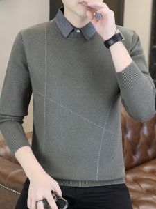 HENGYUANXIANG | Hengyuanxiang Mens Shirt Collar Knitted Sweater Autumn Winter New Style Fake Two-Piece Fashionable Urban Dad Clothes