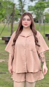 C2 ชุดเซ็ท คอปกขาสั้น ผ่าหลัง แฟชั่นสาว อวบ-อ้วน ราคาถูกต้อง 38-52 นิ้ว