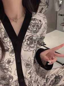 Island Velvet Womens Sleepwear Double-sided Cashmere Autumn Winter Home Clothes Water-Media Flower High-End Sensation Spring Autumn