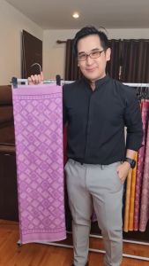 84.ผ้าฝ้าย ผ้าทอทั้งผืน ลายยกดอกวอแหวน สีชมพู